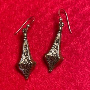 Metal Brass Tone Teardrop Dangle Hook Earrings